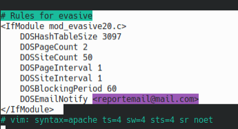 Включение правил для evasive
